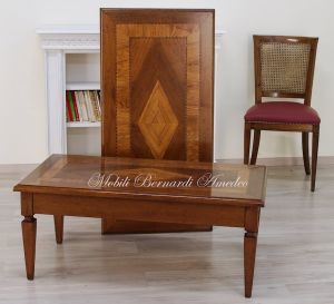 Rectangular living room coffee tables in classic style solid walnut with olive wood inlays and drawer
